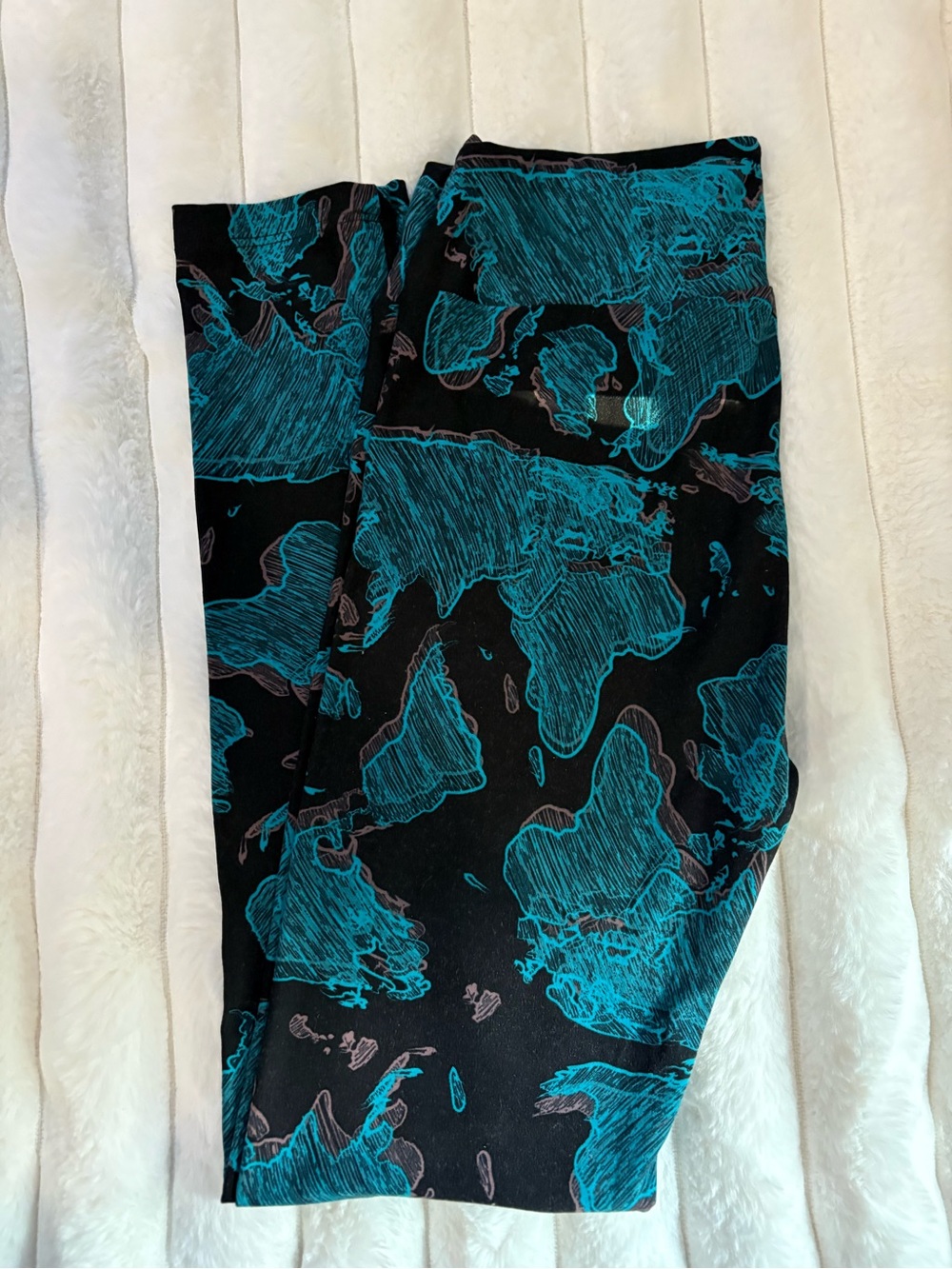 LuLaRoe Black Leggings with Teal Map Deaign